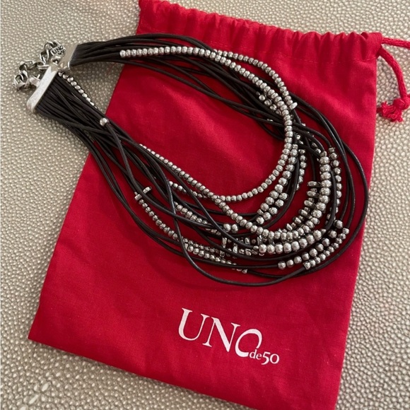 NEW Uno De 50 OMARIBA Necklace Leather cord Silver beads - Picture 1 of 6